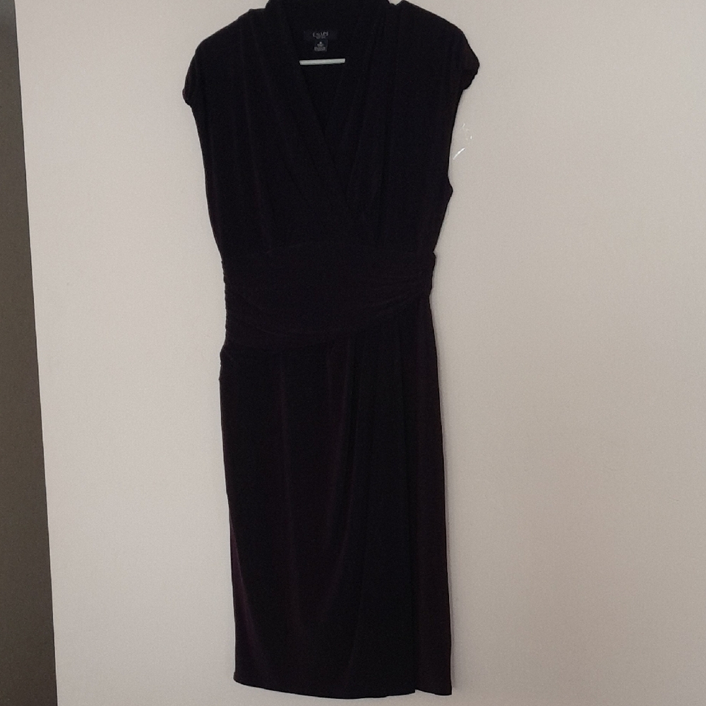 Chaps Purple Sheath Midi Dress V-Neck Cap Sleeve